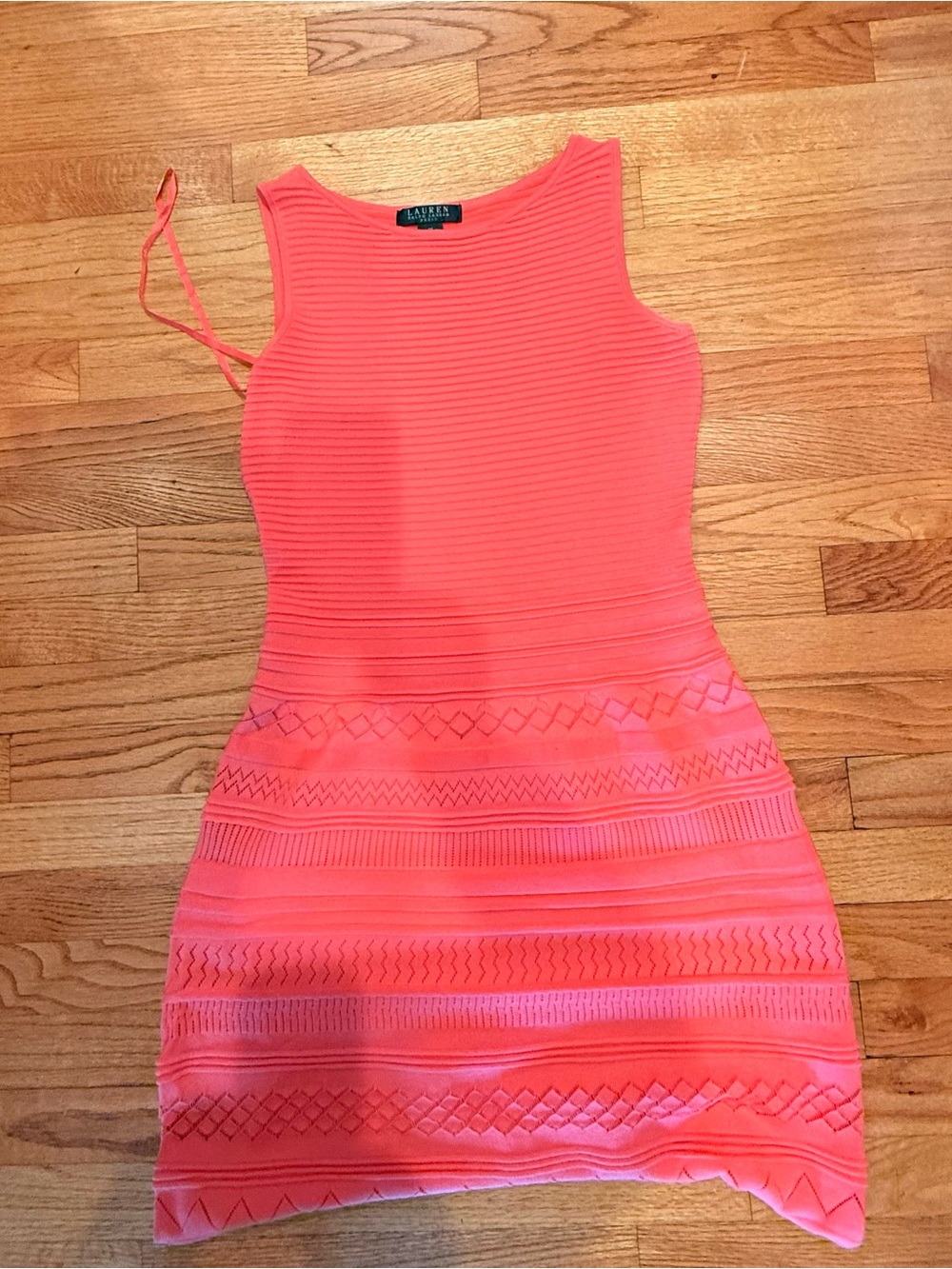 Ralph Lauren Sleeveless Textured Coral-Red Knit Dress P small